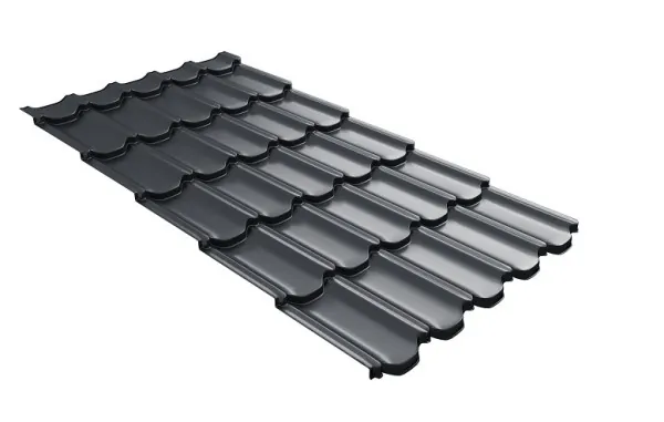 Металлочерепица квинта плюс с 3D резом 0,5 Quarzit PRO Matt RAL 7024 мокрый асфальт купить в Сибае